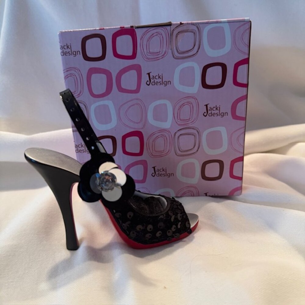 Jewelry Holder- Rings & Earrings - Black Sequin, Red Bottom, Sling Back Stiletto